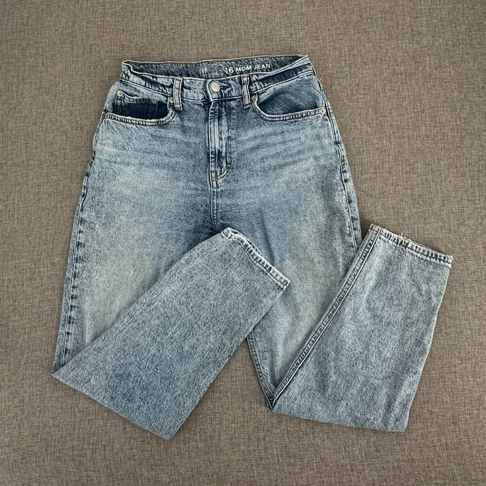 GAP Teen Jeans 16 Mom Jeans 99% Cotton Mid Rise Pre-Owned‎ Stone Washed